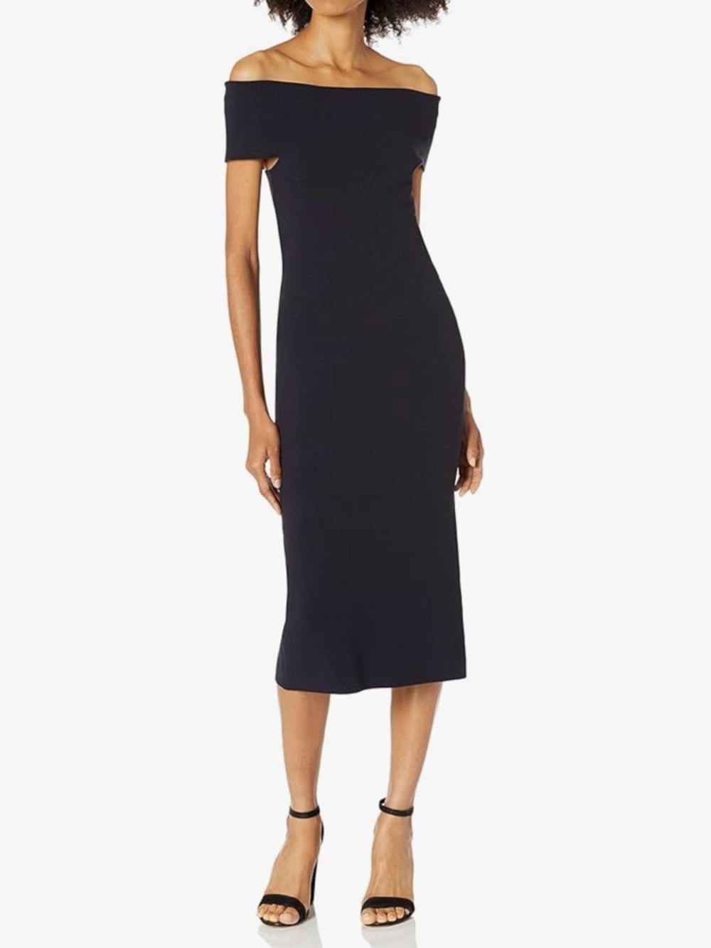 Lark & Ro Off-The-Shoulder Navy Midi Dress